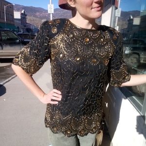 VTG 80's Nite Waves Beaded Blouse